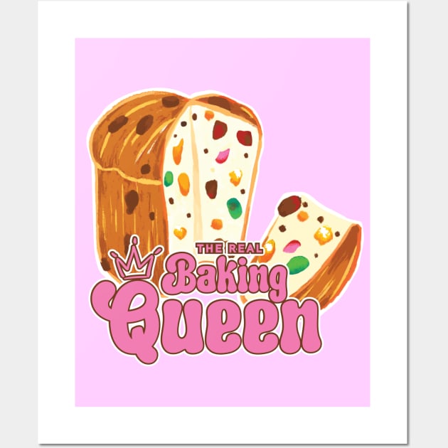 Funny Baking humour Fruitcake Quote with The real Baking Queen slogan Wall Art by MinkkiDraws